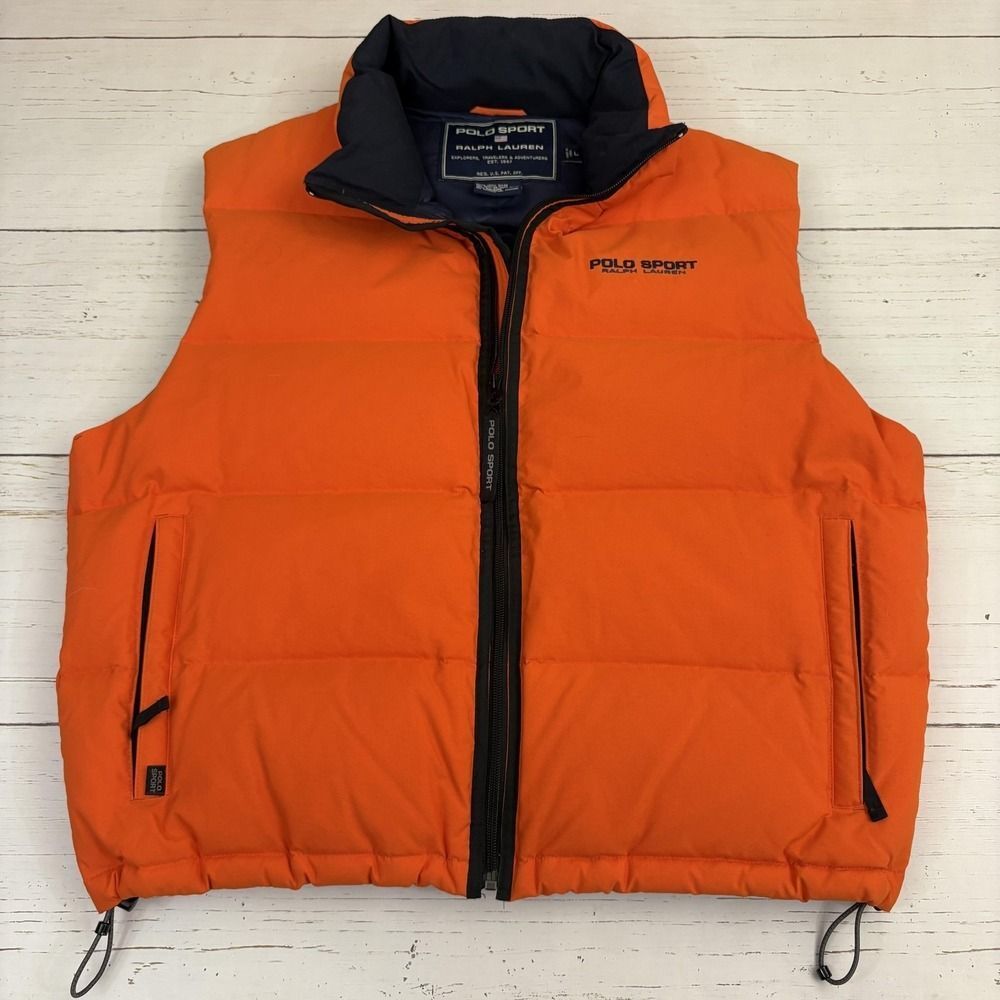 Polo Sport Ralph Lauren Puffer Vest Mens Large Orange Twill Insulated Down